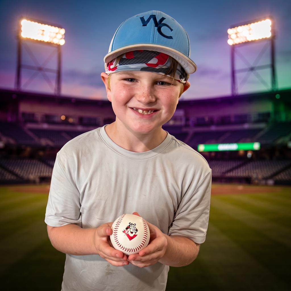 Cash at the ballpark holding a baseball